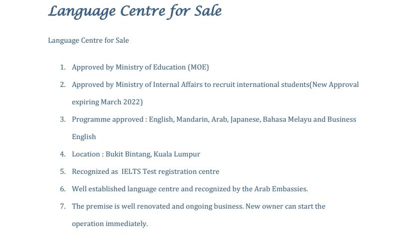 Language Centre for Sale